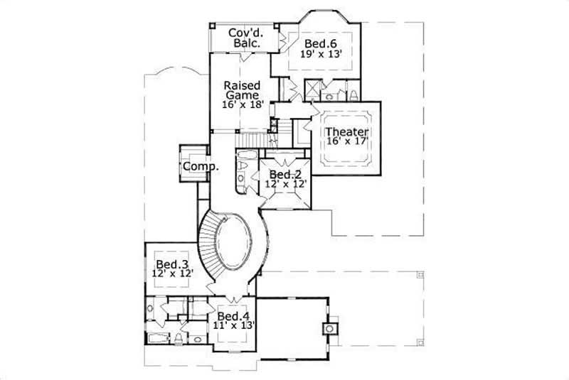 Floor Plan Second Story of Luxury Plan #156-2266