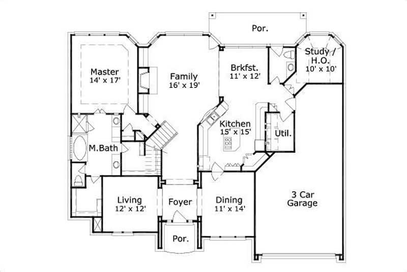 Floor Plan First Story of Traditional Plan #156-2267