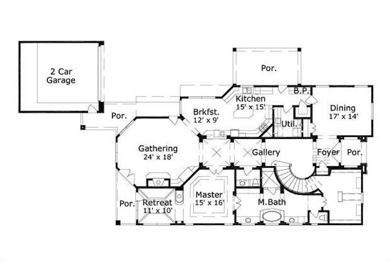 Floor Plan First Story of French Plan #156-2269