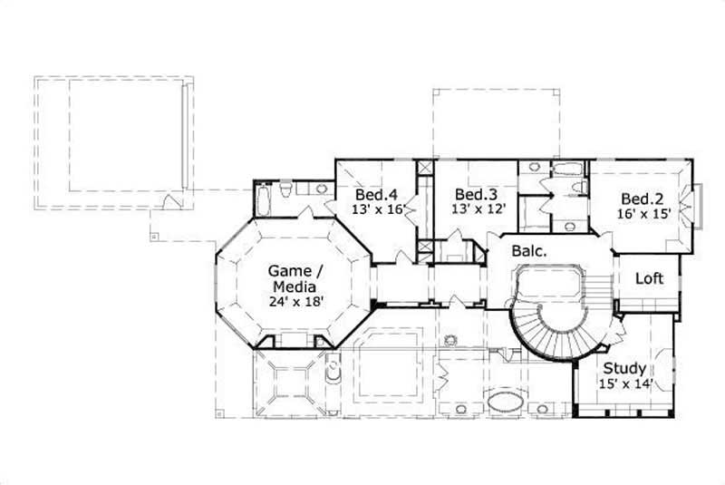 Floor Plan Second Story of French Plan #156-2269