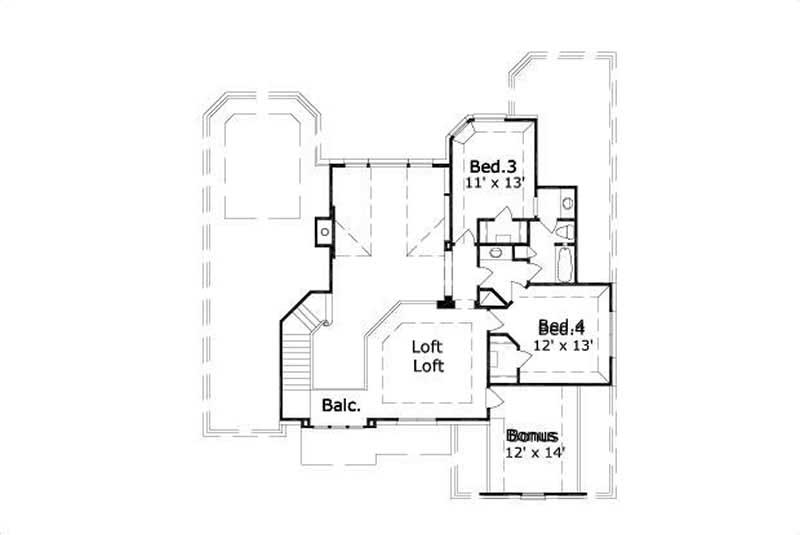 Floor Plan Second Story of Traditional Plan #156-2273