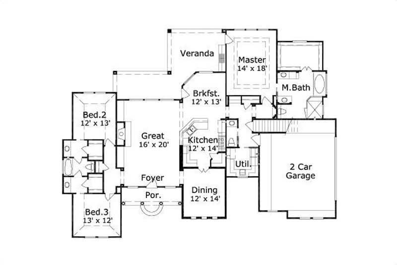 Floor Plan First Story of Mediterranean Plan #156-2277