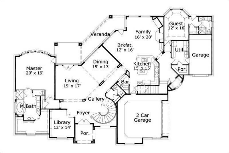 Floor Plan First Story of French Plan #156-2278