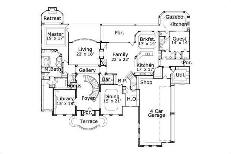 Floor Plan First Story of Luxury Plan #156-2286