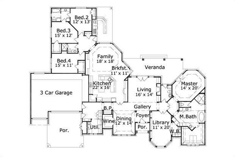 Floor Plan First Story of Luxury Plan #156-2287