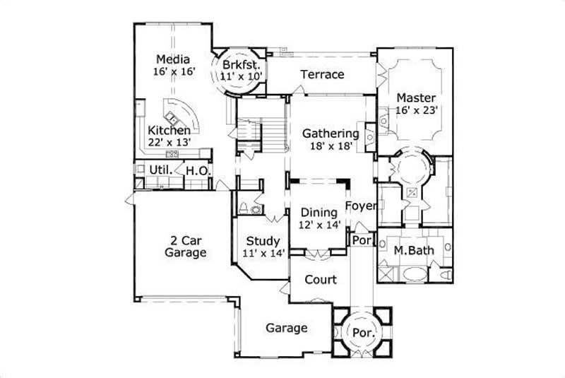 Floor Plan First Story of Spanish Plan #156-2289