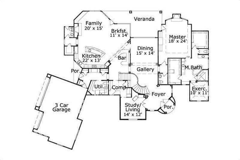 Floor Plan First Story of Mediterranean Plan #156-2292