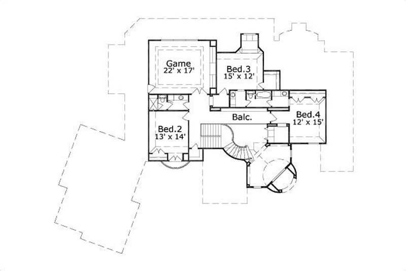 Floor Plan Second Story of Mediterranean Plan #156-2292