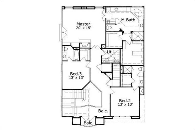 Floor Plan Second Story of Tuscan Plan #156-2293