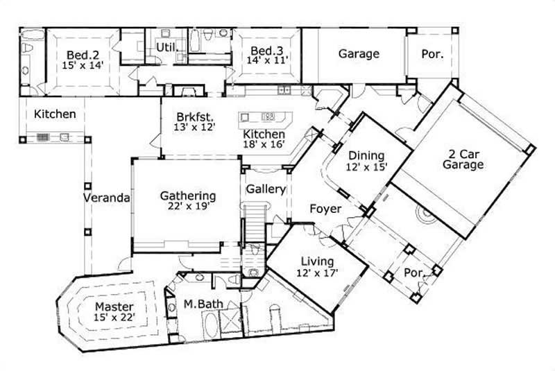 Floor Plan First Story of Mediterranean Plan #156-2294