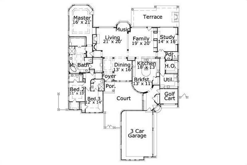 Floor Plan First Story of Luxury Plan #156-2295