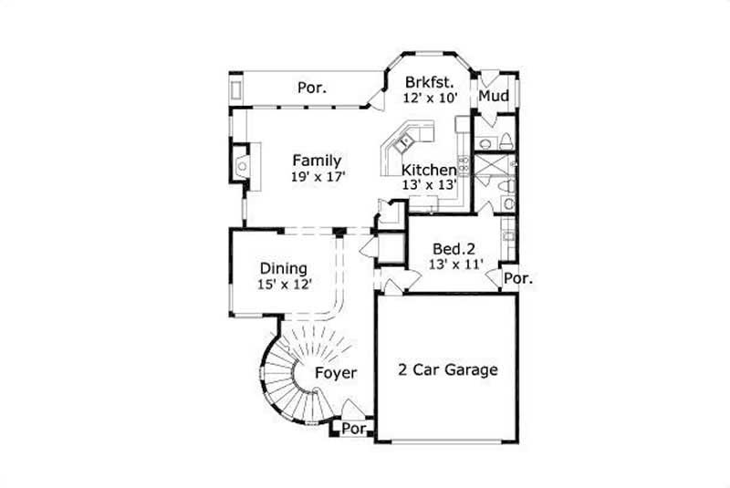 Floor Plan First Story of Mediterranean Plan #156-2301
