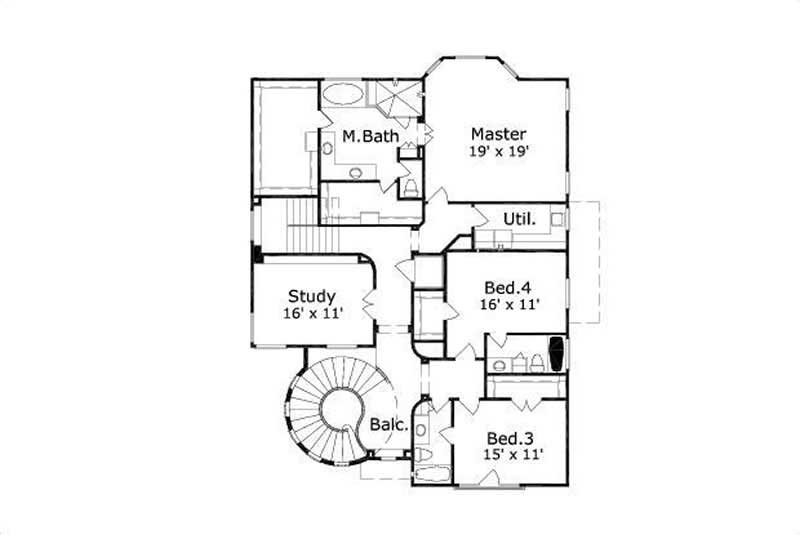 Floor Plan Second Story of Mediterranean Plan #156-2301