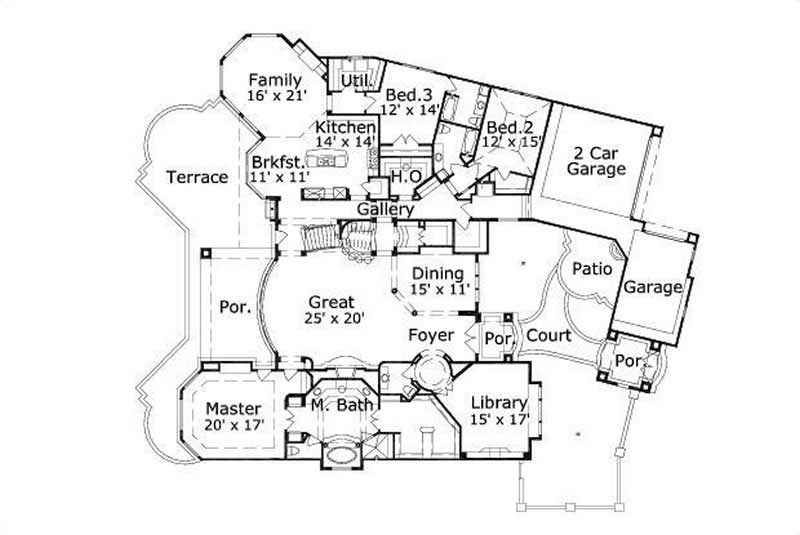 Floor Plan First Story of Mediterranean Plan #156-2302