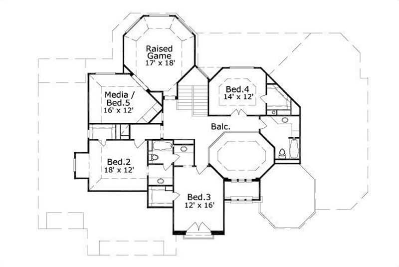 Floor Plan Second Story of Luxury Plan #156-2304