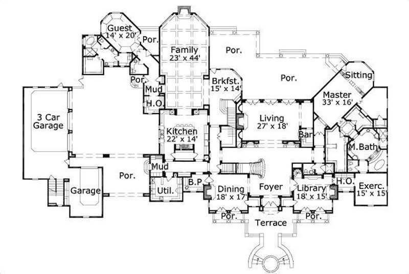 Floor Plan First Story of French Plan #156-2307