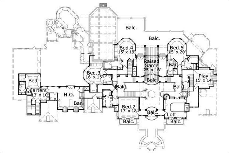 Floor Plan Second Story of French Plan #156-2307