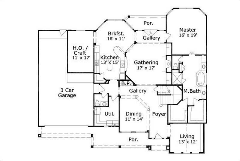 Floor Plan First Story of Country Plan #156-2313