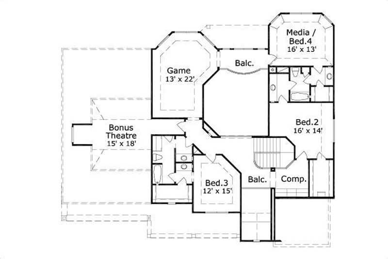 Floor Plan Second Story of Country Plan #156-2313