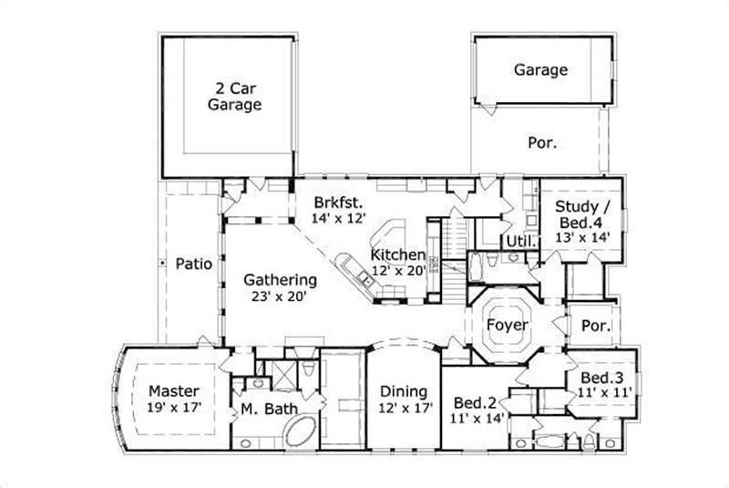 Floor Plan First Story of Luxury Plan #156-2317