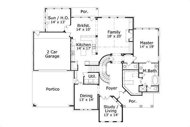 Floor Plan First Story of Craftsman Plan #156-2320