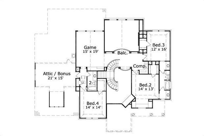 Floor Plan Second Story of Craftsman Plan #156-2320