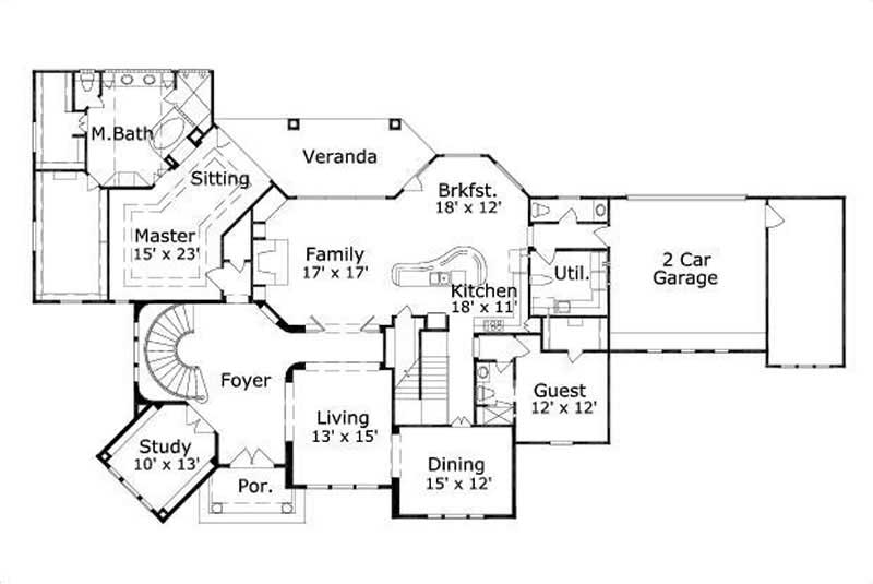 Floor Plan First Story of Contemporary Plan #156-2323