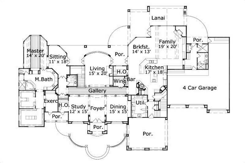 Floor Plan First Story of Luxury Plan #156-2324