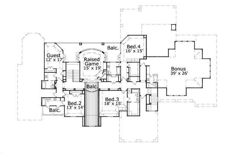 Floor Plan Second Story of Luxury Plan #156-2324