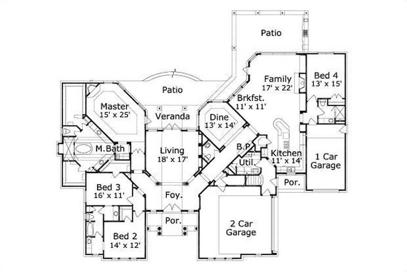 Floor Plan First Story of European Plan #156-2325