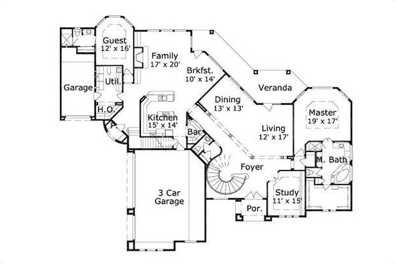 Floor Plan First Story of Mediterranean Plan #156-2327