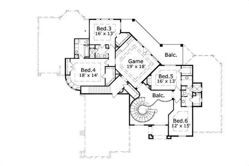 Floor Plan Second Story of Mediterranean Plan #156-2327