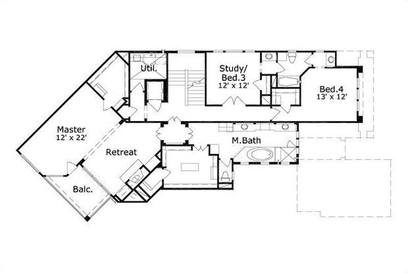 Floor Plan Second Story of Mediterranean Plan #156-2328