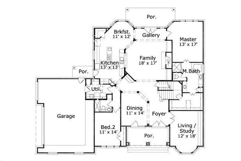 Floor Plan First Story of Craftsman Plan #156-2331