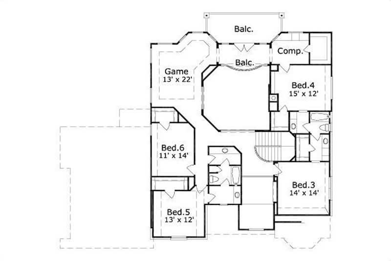 Floor Plan Second Story of Craftsman Plan #156-2331