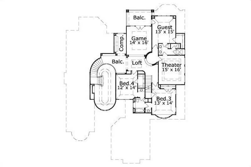 Floor Plan Second Story of Luxury Plan #156-2334