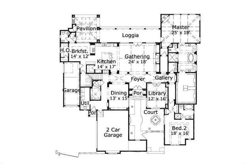 Floor Plan First Story of Spanish Plan #156-2337