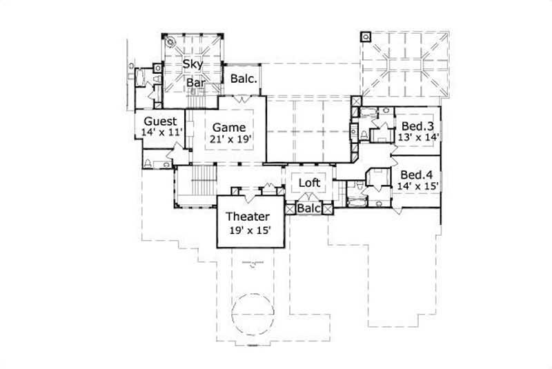 Floor Plan Second Story of Spanish Plan #156-2337