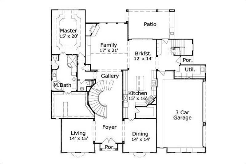 Floor Plan First Story of French Plan #156-2338