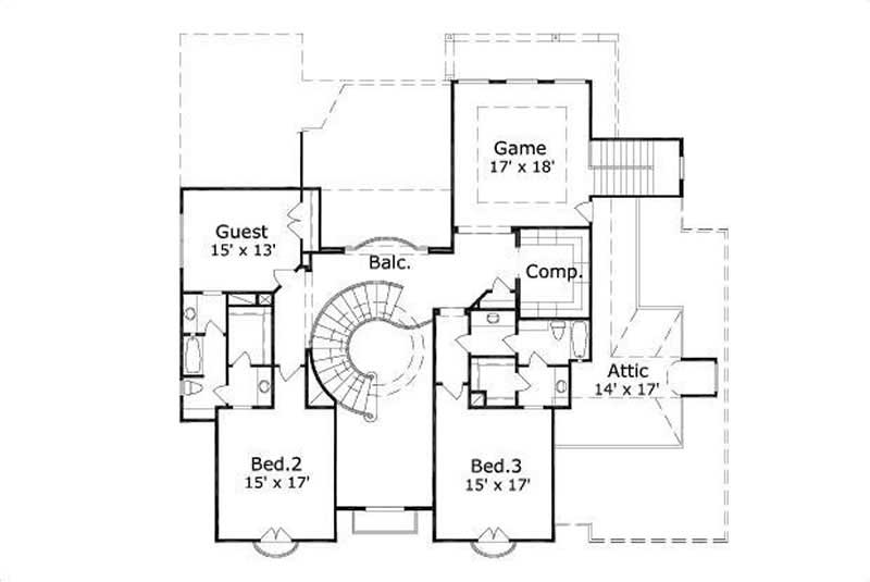 Floor Plan Second Story of French Plan #156-2338