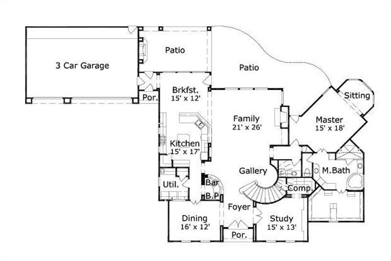 Floor Plan First Story of Luxury Plan #156-2340