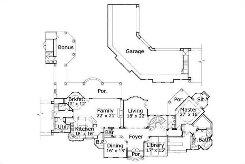 Floor Plan First Story of Luxury Plan #156-2341