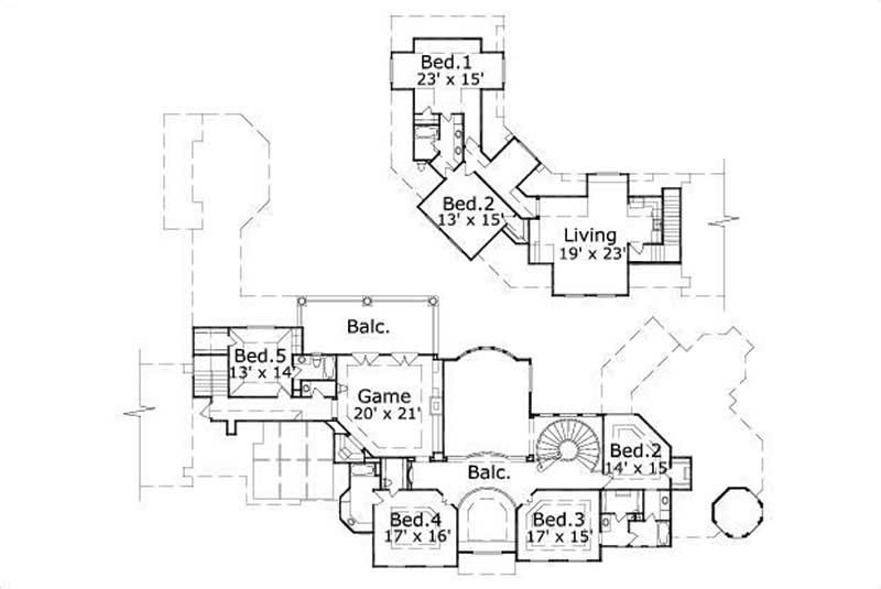 Floor Plan Second Story of Luxury Plan #156-2341