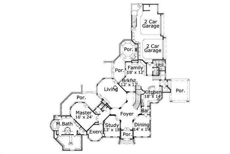 Floor Plan First Story of French Plan #156-2343