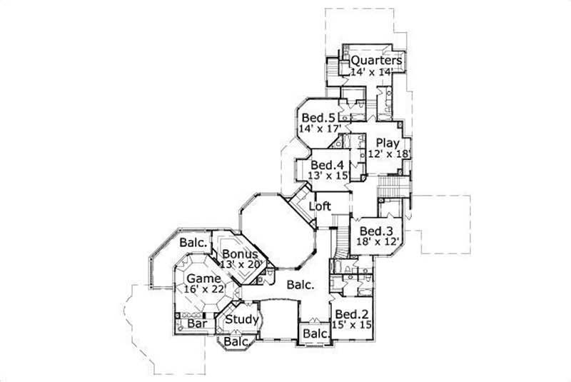 Floor Plan Second Story of French Plan #156-2343