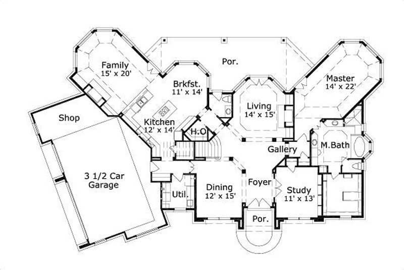 Floor Plan First Story of Luxury Plan #156-2345