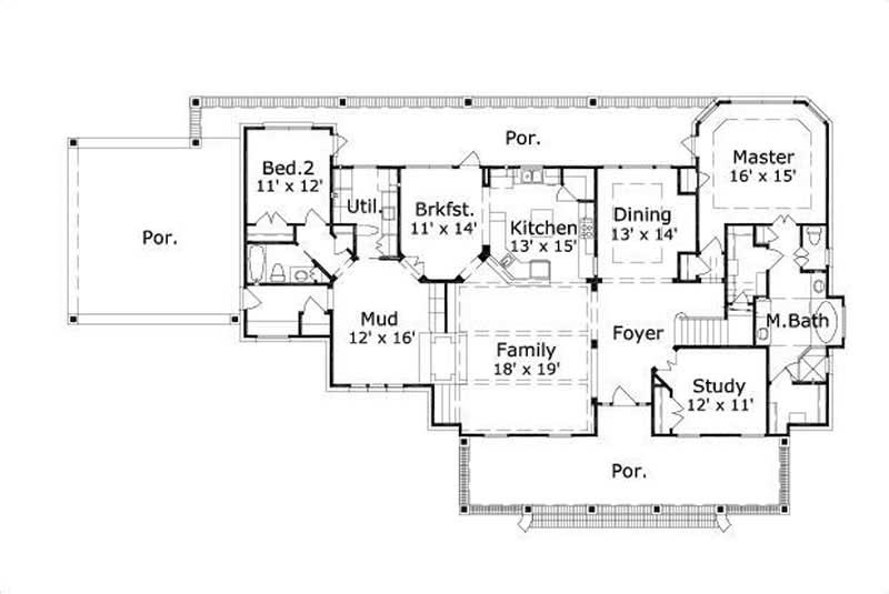 Floor Plan First Story of Country Plan #156-2346