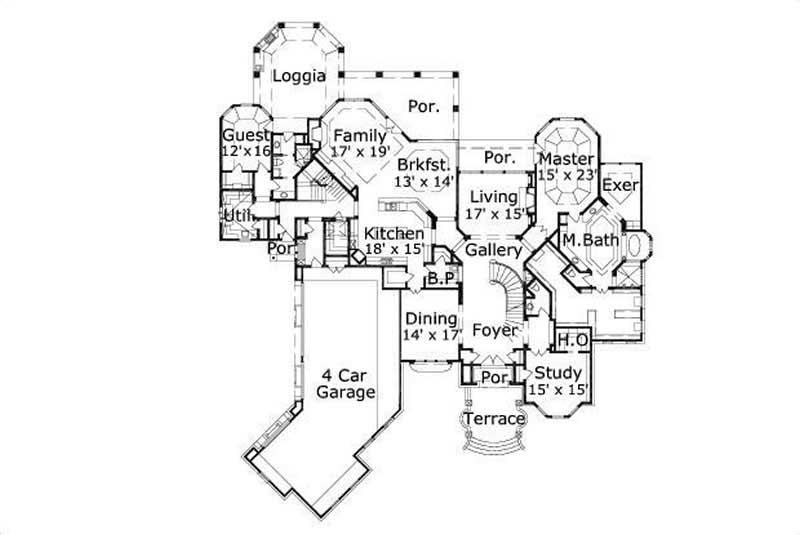 Floor Plan First Story of Country Plan #156-2347