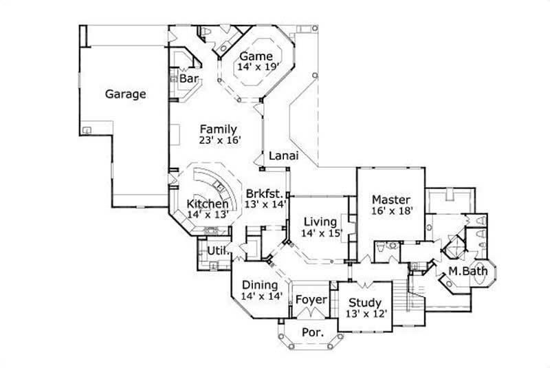 Floor Plan First Story of Mediterranean Plan #156-2352