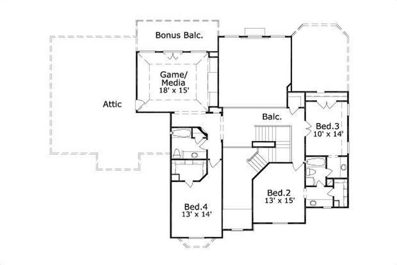 Floor Plan Second Story of Mediterranean Plan #156-2355